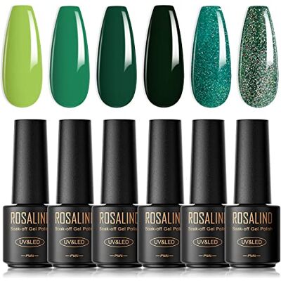 ROSALIND Esmalte de unhas semipermanente, 6 cores mini verde brilhante pinta-unhas gel de verniz de unhas de gel manicure Nail Art Lote Soak Off UV LED verniz de unhas ROSALIND Esmalte de unhas semipermanente, 6 cores mini verde brilhante pinta-unhas gel de verniz de unhas de gel manicure Nail Art Lote Soak Off UV LED verniz de unhas