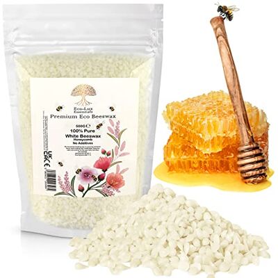 Eco-Lux Essentials Eco Lux UK Cera de abelha para fazer velas cera de abelha orgânica natural de grau cosmético, pele, corpo, bálsamo labial e materiais para fazer sabão, sem aditivos inofensivo e puro (500 gramas) Eco-Lux Essentials Eco Lux UK Cera de abelha para fazer velas cera de abelha orgânica natural de grau cosmético, pele, corpo, bálsamo labial e materiais para fazer sabão, sem aditivos inofensivo e puro (500 gramas)