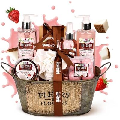BRUBAKER Kit de Cosméticos para Banhos "Morango-Coco" Fragrância de Coco e Morango Conjunto de Beleza de 11 peças em Banheira Vintage Conjunto de Presente para Mulher Wellness Beauty Spa BRUBAKER Kit de Cosméticos para Banhos "Morango-Coco" Fragrância de Coco e Morango Conjunto de Beleza de 11 peças em Banheira Vintage Conjunto de Presente para Mulher Wellness Beauty Spa