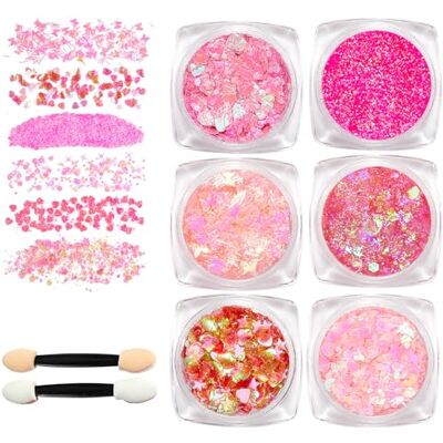 Guyode 6 Peças brilho maquilhagem púrpura rosto Para o rosto, para cosméticos cabelo lábios unhas festa (rosa), festival, gel, brilhantes, body, gels, brilho Guyode 6 Peças brilho maquilhagem púrpura rosto Para o rosto, para cosméticos cabelo lábios unhas festa (rosa), festival, gel, brilhantes, body, gels, brilho