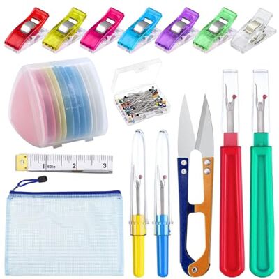 WUERKIYA Kit de escosedor de costura, escosedor e removedor de fios de 74 peças, escosedor de fio profissional grande e pequeno com tesoura de corte para costura WUERKIYA Kit de escosedor de costura, escosedor e removedor de fios de 74 peças, escosedor de fio profissional grande e pequeno com tesoura de corte para costura