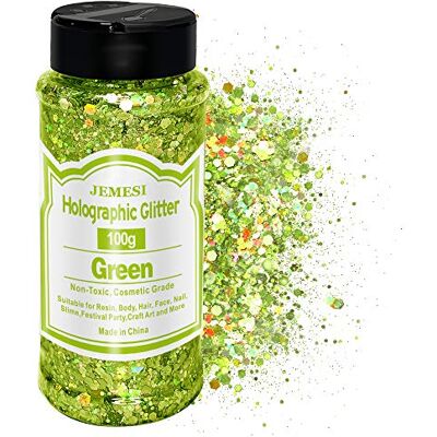 JEMESI 100g Brilho Corporal, Purpurinas em Pó, Flocos de Glitter Grossos, Paillette Brilhante, Decoração para Rosto, Maquiagem, Cabelo, Arte Corporal, Unhas e Bochecha Verde JEMESI 100g Brilho Corporal, Purpurinas em Pó, Flocos de Glitter Grossos, Paillette Brilhante, Decoração para Rosto, Maquiagem, Cabelo, Arte Corporal, Unhas e Bochecha Verde