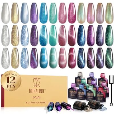 ROSALIND Esmaltes Semipermanentes Olho de Gato, 12 Cores Pintauñas Semipermanentes Cat Eye Gel Magnético Kit com Ímã, Soak Off UV LED Esmalte de Unhas Magnético Nail Art Manicure Presente ROSALIND Esmaltes Semipermanentes Olho de Gato, 12 Cores Pintauñas Semipermanentes Cat Eye Gel Magnético Kit com Ímã, Soak Off UV LED Esmalte de Unhas Magnético Nail Art Manicure Presente