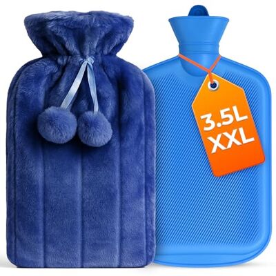 volila Saco de água quente, formato XXL, 3,5 L 1 saco de água quente grande de cor azul saco de água com capa de cabelo sintético, perfeito para aliviar a dor ideia presente para o Natal volila Saco de água quente, formato XXL, 3,5 L 1 saco de água quente grande de cor azul saco de água com capa de cabelo sintético, perfeito para aliviar a dor ideia presente para o Natal