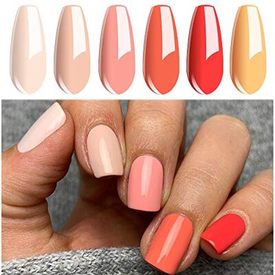 Vishine Kit de verniz de unhas de 6 cores, kit de verniz de unhas em gel, cor duradoura, bege, laranja, UV LED vernizes de gel Soak Off Gel de 8 ml Vishine Kit de verniz de unhas de 6 cores, kit de verniz de unhas em gel, cor duradoura, bege, laranja, UV LED vernizes de gel Soak Off Gel de 8 ml