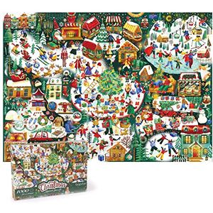 Bopster Quebra-cabeças de 1000 peças para adultos e crianças tema ilustrado de Natal divertido em família 100 % reciclado Bopster Quebra-cabeças de 1000 peças para adultos e crianças tema ilustrado de Natal divertido em família 100 % reciclado