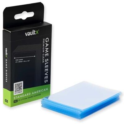 Vault X Capas para jogos de mesa americanos padrão 57 x 89 mm – Transparência premium, sem PVC, proteção resistente e duradoura (pacote de 50) Vault X Capas para jogos de mesa americanos padrão 57 x 89 mm – Transparência premium, sem PVC, proteção resistente e duradoura (pacote de 50)