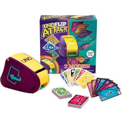 Mattel Jogo de cartas UNO Flip Attack, a partir de 7 anos, 2-10 Com lançador de cartas que gira o baralho de dupla face para crianças, adolescentes e noite de jogos em família Mattel Jogo de cartas UNO Flip Attack, a partir de 7 anos, 2-10 Com lançador de cartas que gira o baralho de dupla face para crianças, adolescentes e noite de jogos em família