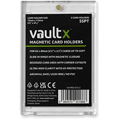 Vault X Suportes magnéticos para cartas 55pt, estojos rígidos One Touch com proteção UV, exibição transparente para jogos de cartas colecionáveis, desportos, TCG (embalagem de 5) Vault X Suportes magnéticos para cartas 55pt, estojos rígidos One Touch com proteção UV, exibição transparente para jogos de cartas colecionáveis, desportos, TCG (embalagem de 5)