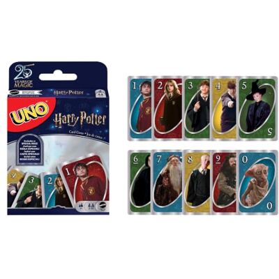 Mattel UNO Harry Potter Jogo Baralho inspirado no filme com personagens favoritas e uma régua especial do "chapéu selecionador", Mattel UNO Harry Potter Jogo Baralho inspirado no filme com personagens favoritas e uma régua especial do "chapéu selecionador",