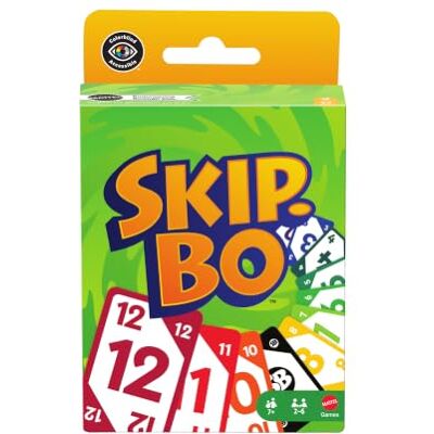 Mattel Skip-Bo Jogo de cartas para 7 anos, 2-6 jogadores Sequências clássicas para crianças, adolescentes e noites em família; baralho acessível para daltónicos, 7 , Mattel Skip-Bo Jogo de cartas para 7 anos, 2-6 jogadores Sequências clássicas para crianças, adolescentes e noites em família; baralho acessível para daltónicos, 7 ,