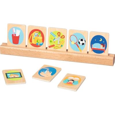 Goki – Conjunto de cartões de rotina diária para crianças, 24 peças, conjunto educativo de madeira, inclui suporte para cartões Goki – Conjunto de cartões de rotina diária para crianças, 24 peças, conjunto educativo de madeira, inclui suporte para cartões