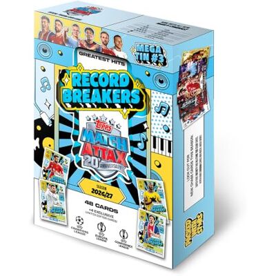 Topps Match Attax UCC 2026/27 Mega Tin 3 (Record Breakers) Cada Mega Tin contém seis envelopes de cartas, além de quatro cartas exclusivas Greatest Hits de edição limitada. Topps Match Attax UCC 2026/27 Mega Tin 3 (Record Breakers) Cada Mega Tin contém seis envelopes de cartas, além de quatro cartas exclusivas Greatest Hits de edição limitada.