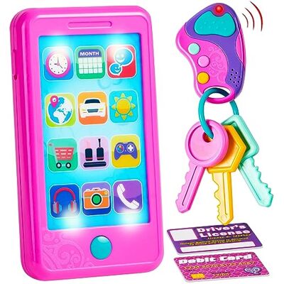 JOYIN Telefone de brinquedo para crianças, brinquedos chave e cartões de crédito para jogos de simulação para meninas bebés JOYIN Telefone de brinquedo para crianças, brinquedos chave e cartões de crédito para jogos de simulação para meninas bebés