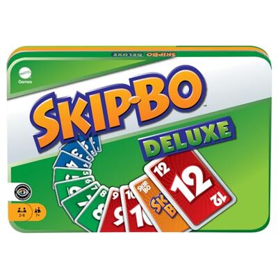 Mattel Skip Bo Jogo de cartas Deluxe Jogo clássico de sequências para crianças, adolescentes e noites em família, com bloco de pontuação e lápis, Mattel Skip Bo Jogo de cartas Deluxe Jogo clássico de sequências para crianças, adolescentes e noites em família, com bloco de pontuação e lápis,