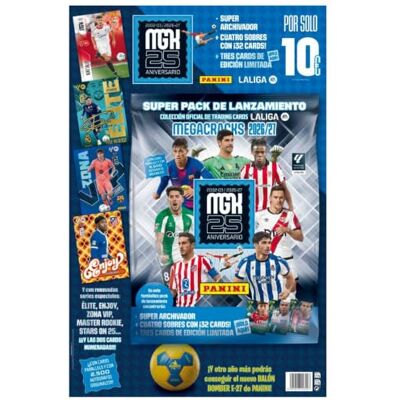 Panini Álbum Megacracks 2026 2027 Super Pack de lançamento LaLiga Arquivo com 4 envelopes + 3 cartas de edição limitada, cromos de futebol, cartas colecionáveis para crianças Panini Álbum Megacracks 2026 2027 Super Pack de lançamento LaLiga Arquivo com 4 envelopes + 3 cartas de edição limitada, cromos de futebol, cartas colecionáveis para crianças