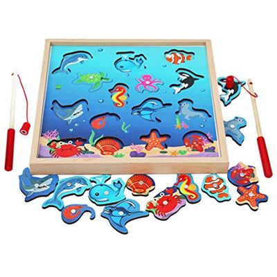 Toys of Wood Oxford TOWO Jogo de pesca de madeira com peixes magnéticos, brinquedo educativo Montessori para crianças de 3 anos, jogo de tabuleiro divertido em família Toys of Wood Oxford TOWO Jogo de pesca de madeira com peixes magnéticos, brinquedo educativo Montessori para crianças de 3 anos, jogo de tabuleiro divertido em família