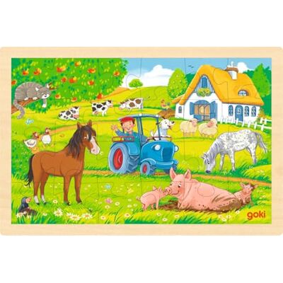 Goki Puzzle de madeira para inserção, quebra-cabeças de madeira de uma quinta, brinquedo educativo e puzzle infantil, promove a imaginação e a motricidade das crianças, 30 cm x 20 cm, conjunto Goki Puzzle de madeira para inserção, quebra-cabeças de madeira de uma quinta, brinquedo educativo e puzzle infantil, promove a imaginação e a motricidade das crianças, 30 cm x 20 cm, conjunto