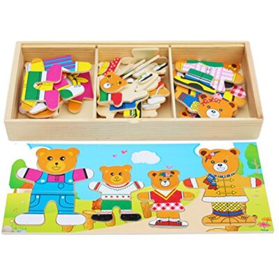 Toys of Wood Oxford TOWO Quebra-cabeças de urso de madeira de vestir família de urso para vestir, classificar e combinar peças de roupa jogos de simulação de madeira infantil para meninos e menina de 3 anos Toys of Wood Oxford TOWO Quebra-cabeças de urso de madeira de vestir família de urso para vestir, classificar e combinar peças de roupa jogos de simulação de madeira infantil para meninos e menina de 3 anos