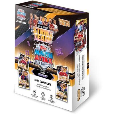 Topps Match Attax UCC 2026/27 Booster Tin 1 (Strike Team) Cada Booster Tin contém 36 cartas, incluindo quatro cartas exclusivas Age of Heroes de edição limitada. Topps Match Attax UCC 2026/27 Booster Tin 1 (Strike Team) Cada Booster Tin contém 36 cartas, incluindo quatro cartas exclusivas Age of Heroes de edição limitada.