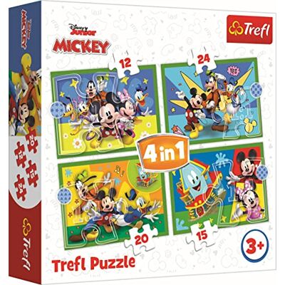 Trefl Mickey, Entre amigos quebra-cabeças 4 em 1, 4 quebra-cabeças, 12 a 24 elementos quebra-cabeças com personagens Disney, Mickey Mouse e amigos, grau diferente de dificuldade, para crianças a partir de 3 anos Trefl Mickey, Entre amigos quebra-cabeças 4 em 1, 4 quebra-cabeças, 12 a 24 elementos quebra-cabeças com personagens Disney, Mickey Mouse e amigos, grau diferente de dificuldade, para crianças a partir de 3 anos