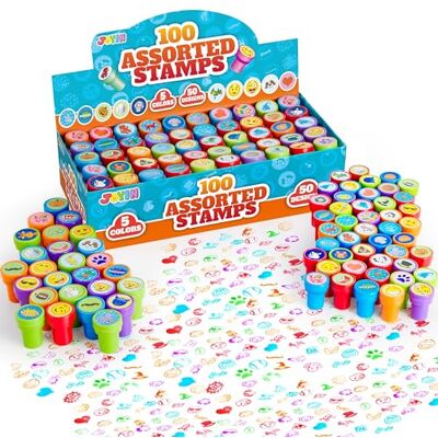 JOYIN 100 Selos para crianças, selos infantis de pintura de animais, prémios escolares, presentes de aniversário para crianças, colégio, detalhes de aniversário para crianças (50 desenhos, incluindo selos de dinossauros) JOYIN 100 Selos para crianças, selos infantis de pintura de animais, prémios escolares, presentes de aniversário para crianças, colégio, detalhes de aniversário para crianças (50 desenhos, incluindo selos de dinossauros)