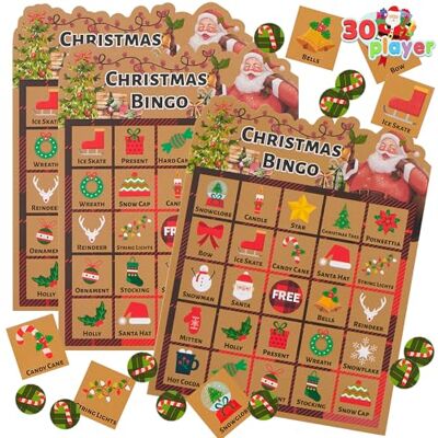JOYIN Jogo de bingo de Natal para crianças com 30 jogadores, cartões de bingo de Natal de inverno, design de força para atividades em sala de aula, família e grandes grupos, acessórios para festas JOYIN Jogo de bingo de Natal para crianças com 30 jogadores, cartões de bingo de Natal de inverno, design de força para atividades em sala de aula, família e grandes grupos, acessórios para festas