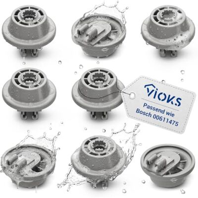 VIOKS Conjunto de 8 rodas de cesto para máquina de lavar louça Bosch 00611475 Siemens 611475 Küppersbusch 436718 com suporte para cesto inferior, máquina de lavar louça VIOKS Conjunto de 8 rodas de cesto para máquina de lavar louça Bosch 00611475 Siemens 611475 Küppersbusch 436718 com suporte para cesto inferior, máquina de lavar louça