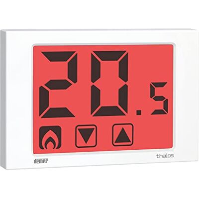 VEMER THALOS Termostato de aquecimento eletrónico de parede com ecrã tátil e alimentação, 230 V, branco VEMER THALOS Termostato de aquecimento eletrónico de parede com ecrã tátil e alimentação, 230 V, branco