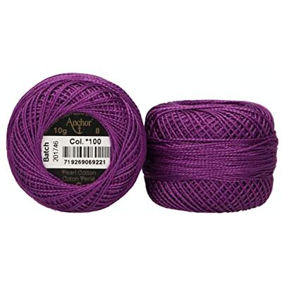 Anchor Linha para bordar, 100% algodão, ametista, espessura 8, 82 m, 16 gramas Anchor Linha para bordar, 100% algodão, ametista, espessura 8, 82 m, 16 gramas