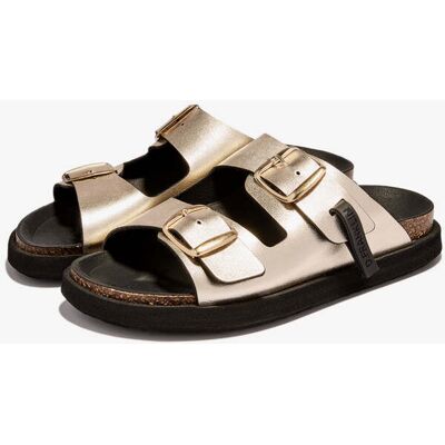 Sandálias de Couro Confortáveis D.Franklin - Chinelos D.Franklin – Vibe Sandals Buckle Met Platinum - Feitas em Espanha Sandálias de Couro Confortáveis D.Franklin - Chinelos D.Franklin – Vibe Sandals Buckle Met Platinum - Feitas em Espanha