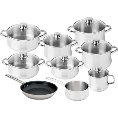 Conjunto de Cozinha Low Cost Classic Glass em Aço Inoxidável (9 Peças) - SILAMPOS Conjunto de Cozinha Low Cost Classic Glass em Aço Inoxidável (9 Peças) - SILAMPOS