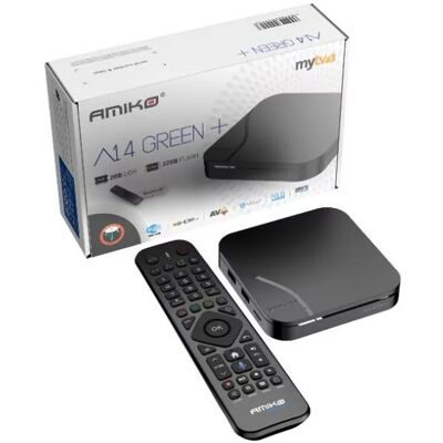 Receptor IPTV Android A14 Green+ 2GB/32GB Wi-Fi Dual Band 4K UltraHD MyTV3 - AMIKO Receptor IPTV Android A14 Green+ 2GB/32GB Wi-Fi Dual Band 4K UltraHD MyTV3 - AMIKO