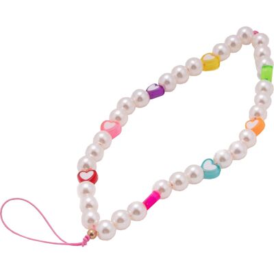 Pulseira de Pérolas Coração Rosa para Smartphone - Acessório Universal Pulseira de Pérolas Coração Rosa para Smartphone - Acessório Universal