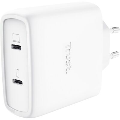 Carregador Duplo USB-C Maxo 65W c/ Cabo USB-C (Branco) - TRUST Carregador Duplo USB-C Maxo 65W c/ Cabo USB-C (Branco) - TRUST