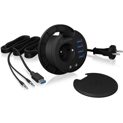 Hub USB A - 4x USB A / 3.5mm / 230V (Preto) - ICY BOX Hub USB A - 4x USB A / 3.5mm / 230V (Preto) - ICY BOX