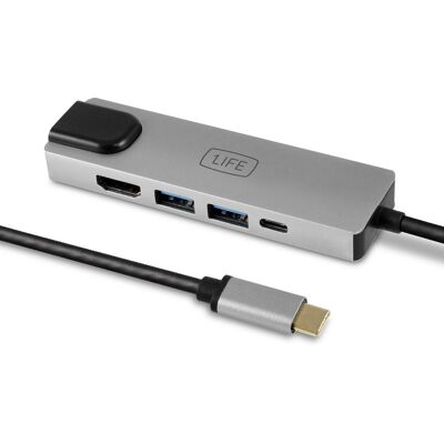 Hub USB-C 5-EM-1 HDMI / PD / USB 3.0 / RJ45 - 1LIFE Hub USB-C 5-EM-1 HDMI / PD / USB 3.0 / RJ45 - 1LIFE