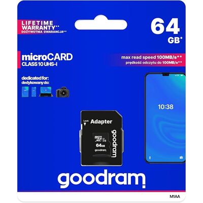 Cartão de Memória 64GB UHS-I MicroSD + Adaptador SD (CLASS 10) - GOODRAM Cartão de Memória 64GB UHS-I MicroSD + Adaptador SD (CLASS 10) - GOODRAM