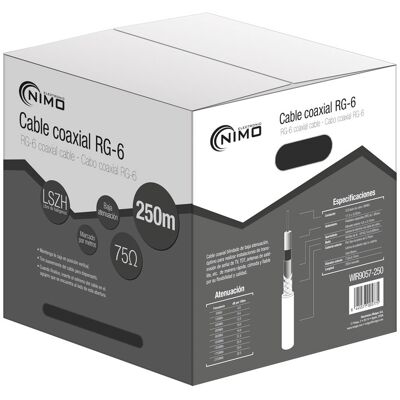 Bobine Cabo Coaxial RG6 Cobre Ø6,8mm Branco (250 mts) - NIMO Bobine Cabo Coaxial RG6 Cobre Ø6,8mm Branco (250 mts) - NIMO