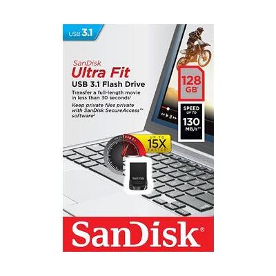 Pen Drive USB Ultra Fit 128GB 3.1 (Preto) - SANDISK Pen Drive USB Ultra Fit 128GB 3.1 (Preto) - SANDISK