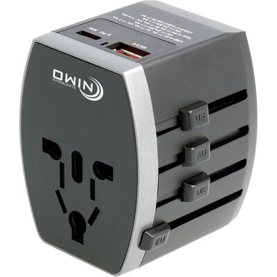 Ficha Adaptadora Universal de Viagem 1500W c/ Portas USB-C e USB-A - NIMO Ficha Adaptadora Universal de Viagem 1500W c/ Portas USB-C e USB-A - NIMO