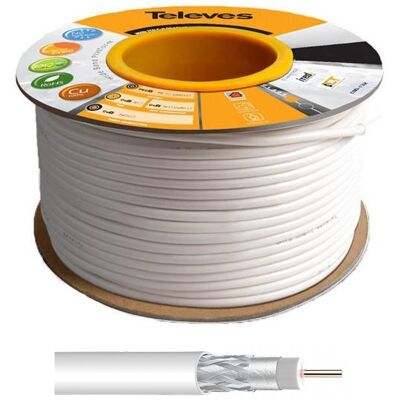 Televes CTX-5 Cabo coaxial de cobre 100m - RG59, Branco, Doble blindagem Televes CTX-5 Cabo coaxial de cobre 100m - RG59, Branco, Doble blindagem