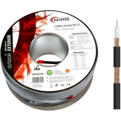 Bobine Cabo Coaxial RG6 Ø6.8mm EXTERIOR Preto (100 mts) - NIMO Bobine Cabo Coaxial RG6 Ø6.8mm EXTERIOR Preto (100 mts) - NIMO