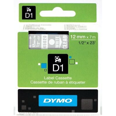 Fita Branco Sobre Transparente (7 mts/1,2cm) - DYMO Fita Branco Sobre Transparente (7 mts/1,2cm) - DYMO