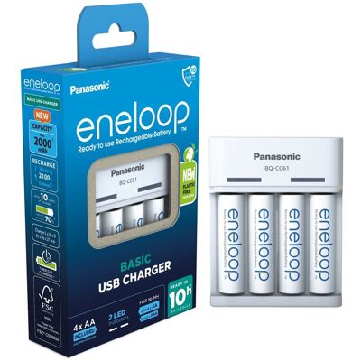 Carregador Panasonic Eneloop BQ-CC61 - 4 Pilhas AA/AAA Carregador Panasonic Eneloop BQ-CC61 - 4 Pilhas AA/AAA