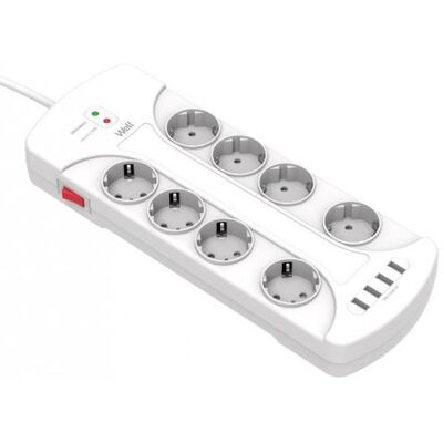 Extensão Protectora Octupla 36800W c/ 4x USB (3 mts) - WELL Extensão Protectora Octupla 36800W c/ 4x USB (3 mts) - WELL