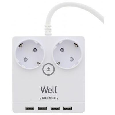 Extensão Protectora Dupla 36800W c/ 4x USB (3 mts) - WELL Extensão Protectora Dupla 36800W c/ 4x USB (3 mts) - WELL
