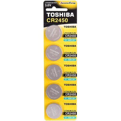 Pilhas de botão de lítio TOSHIBA CR2450 - Pack de 5 Pilhas de botão de lítio TOSHIBA CR2450 - Pack de 5