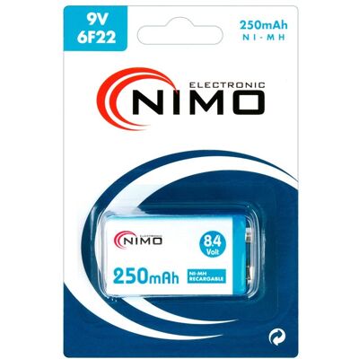 Pilha Recarregavel Ni-Mh 9V 250mAh - NIMO Pilha Recarregavel Ni-Mh 9V 250mAh - NIMO
