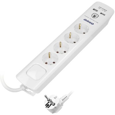 Extensão Quadrupla c/ 2x USB Branco (3 mts) - ORNO Extensão Quadrupla c/ 2x USB Branco (3 mts) - ORNO